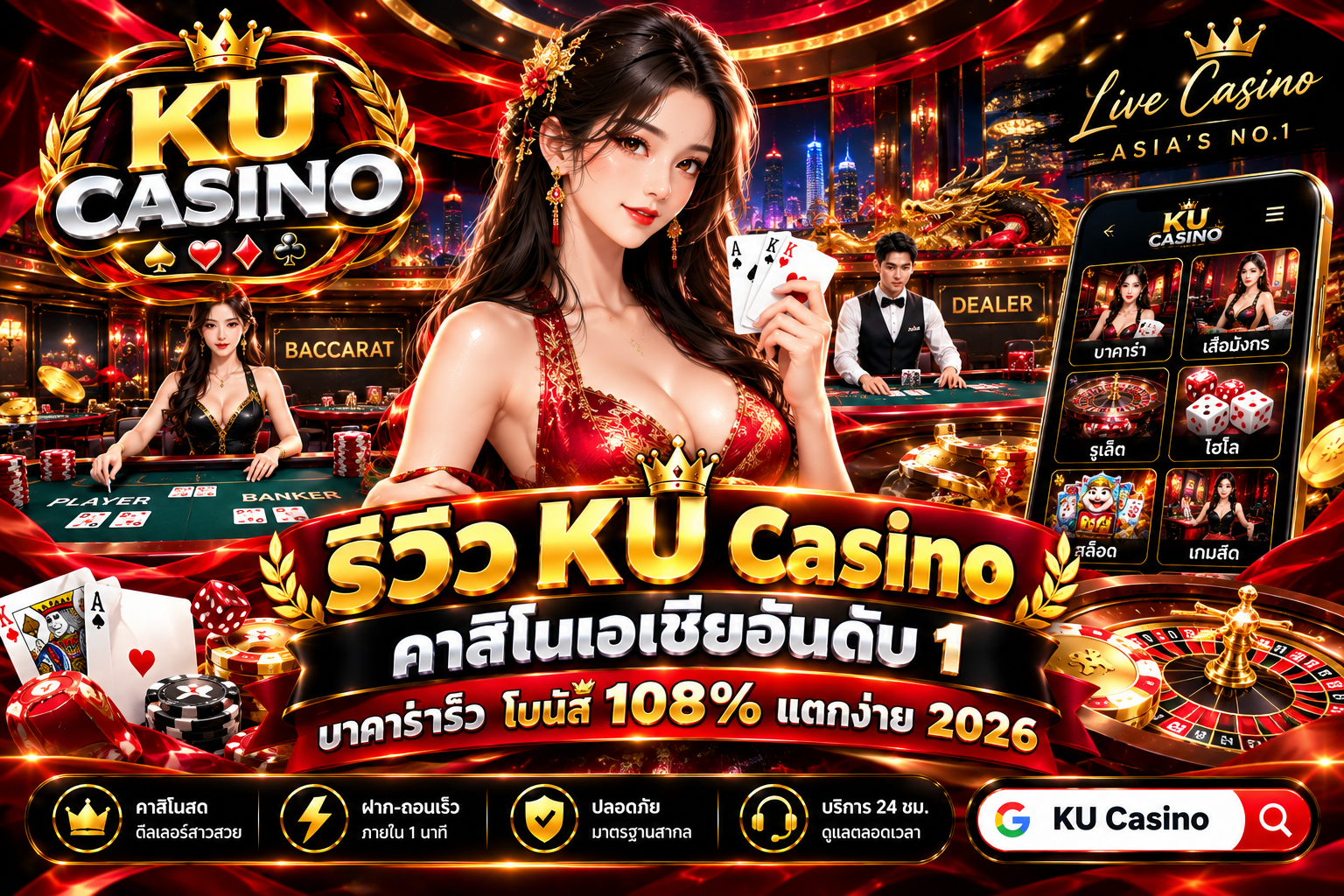 รีวิว KU Casino : คาสิโนเอเชียอันดับ 1 บาคาร่าเร็ว โบนัส 108% แตกง่าย 2026